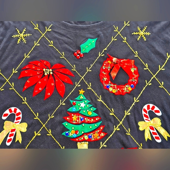 Vintage RARE Victorian Woman Plus Christmas 3/4 Sleeve Top Embroidered Gems - Picture 3 of 8